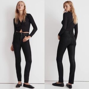Madewell Stovepipe High-Rise Jeans in True Black Coated Edition Size 25 NWOT